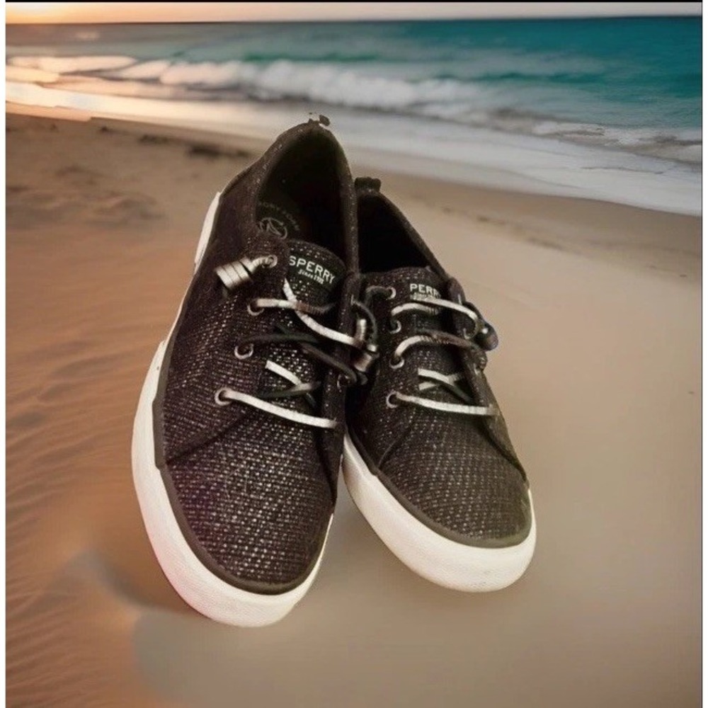 Sperry Crest Vibe Slip On Sneakers Womens 8 Black Sparkle Preppy Classy